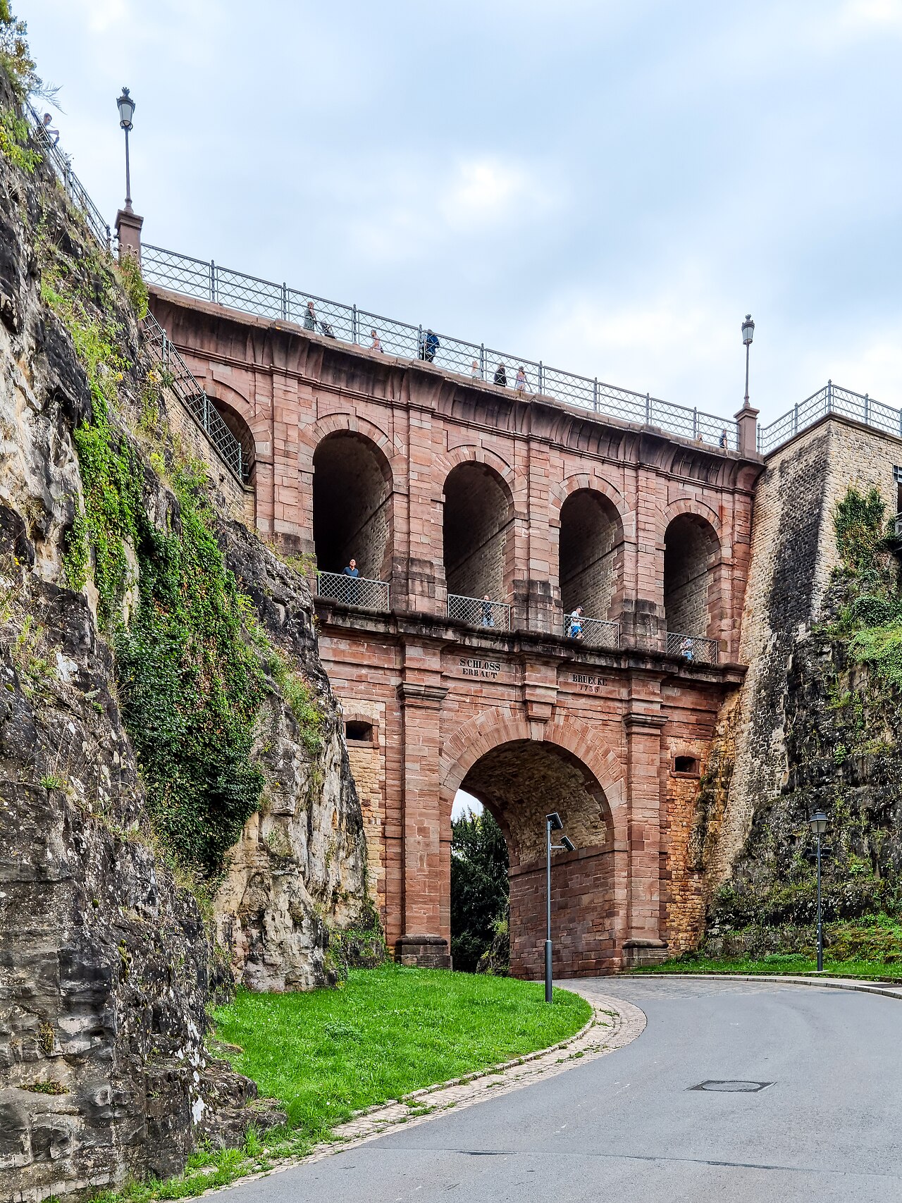 View of a Luxembourg City bridge and castle